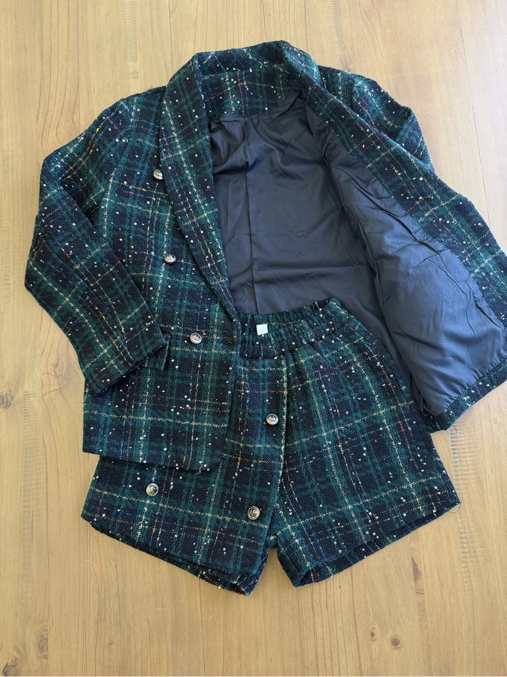 Girls' Dark Green Plaid Tweed 2 piece Blazer with Skort Set Sz 10-12 - Picture 16 of 16